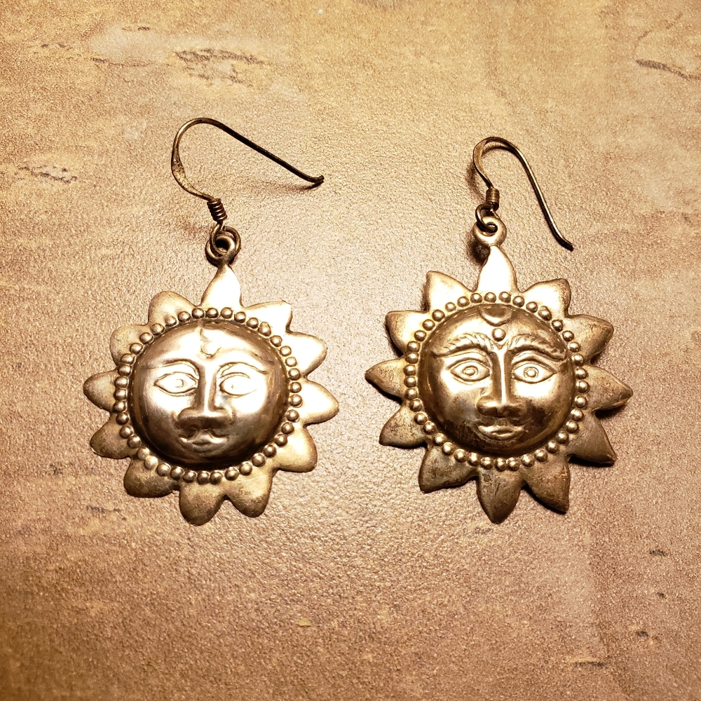 Silver Sun Face Earrings